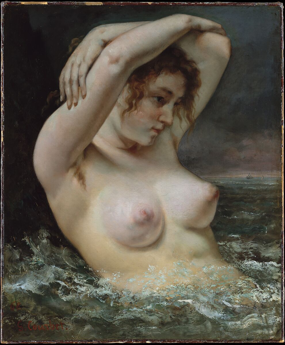 『波の中の女』 ギュスターヴ・クールベ 1868年 油彩・キャンバス メトロポリタン美術館所蔵　　海から現れる女性を描いた写実主義の作品