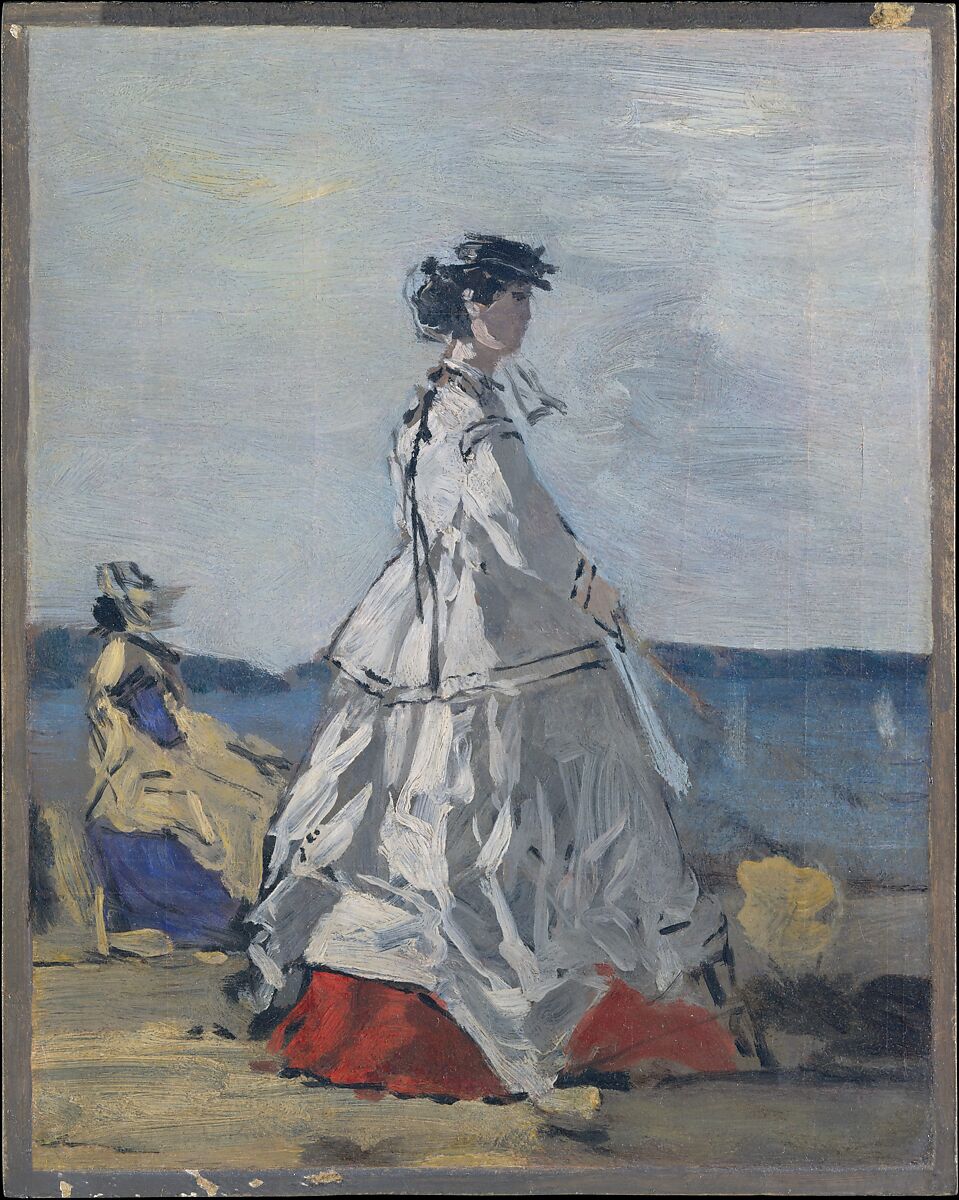 『浜辺のパウリーネ・メッテルニヒ侯爵夫人』（Princess Pauline Metternich on the Beach）ウジェーヌ・ブーダン 1865～1867年頃 油彩・厚紙（板に貼付）29.5×23.5cm メトロポリタン美術館所蔵