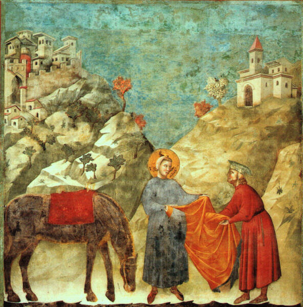 『聖フランチェスコ、貧者にマントを与える』　ジョット・ディ・ボンドーネ　1297-1299年頃　フレスコ　アッシジ、サン・フランチェスコ聖堂
