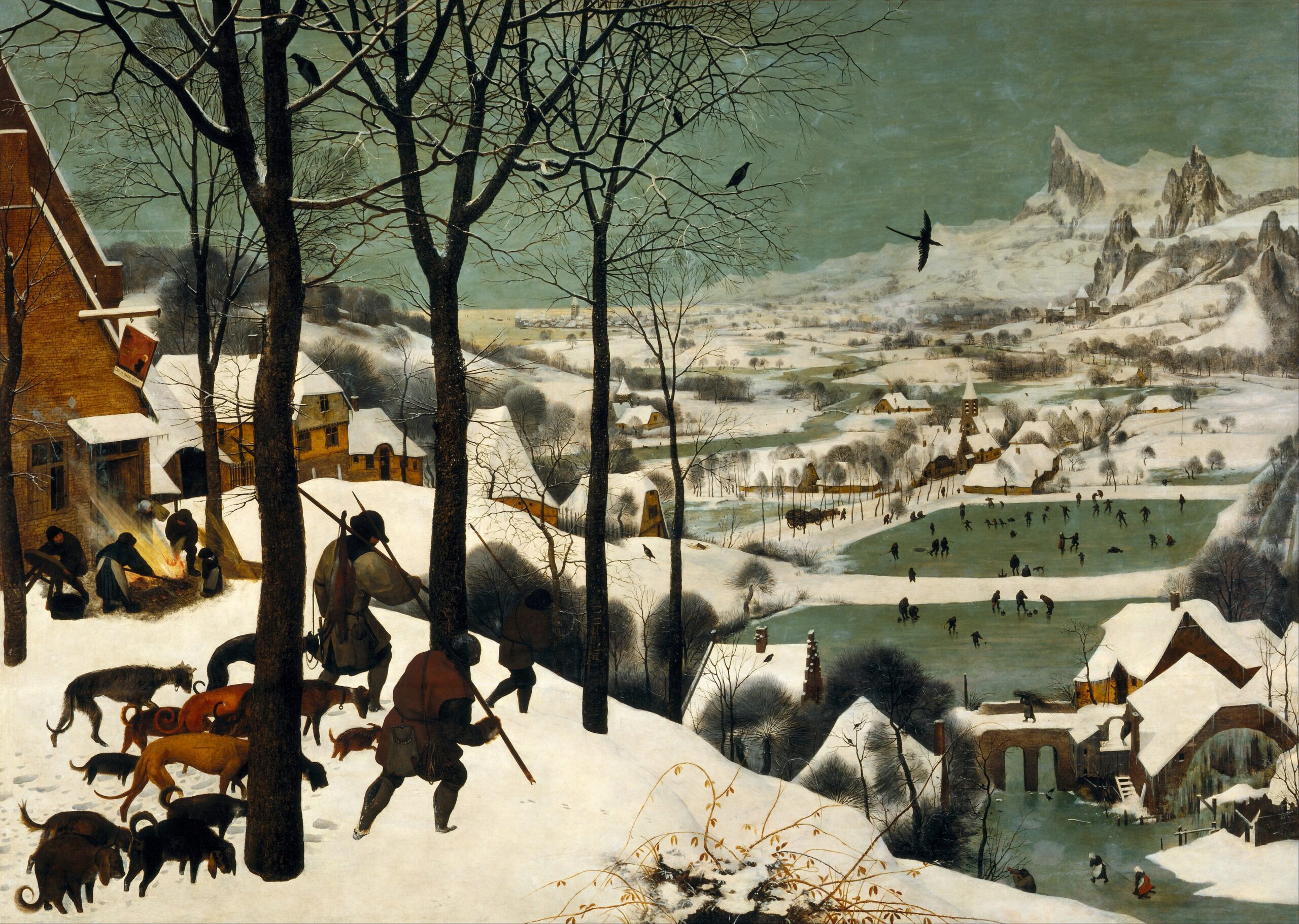 『雪中の狩人』ピーテル・ブリューゲル（父）　1565年　油彩・板　117×162cm　ウィーン美術史美術館所蔵