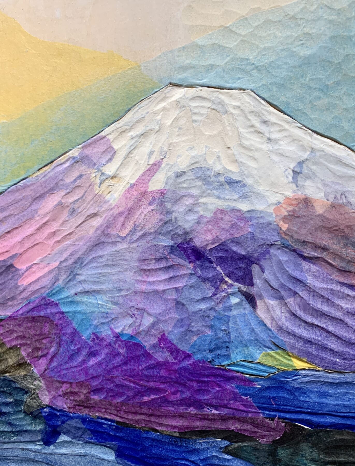『青い静けさの中で』ナンシー諸善　18×14cm　木彫コラージュ