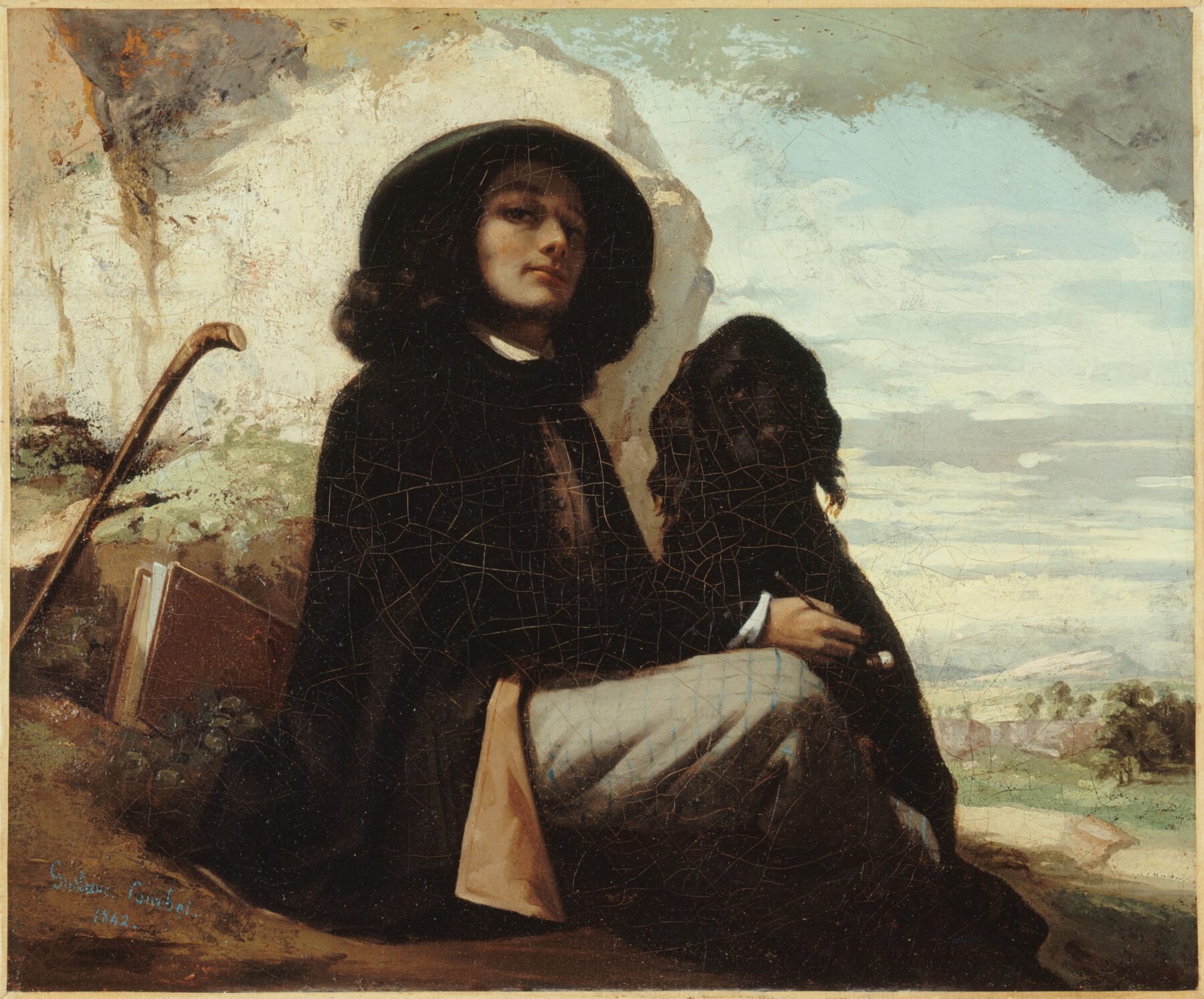 『黒い犬を連れた自画像』 ギュスターヴ・クールベ 1842–1844年頃 油彩・キャンバス プティ・パレ所蔵