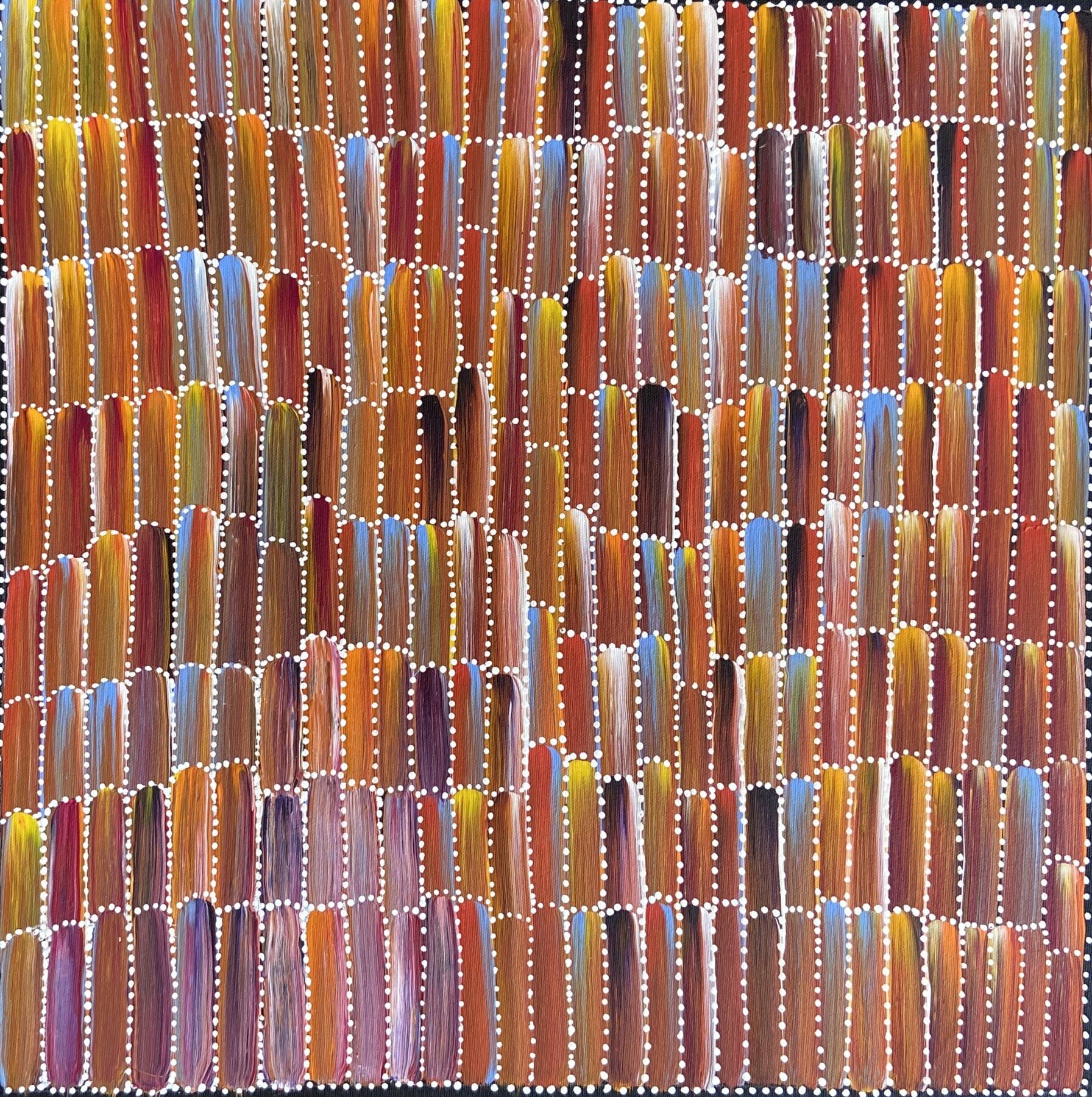 アボリジナルアート『Bush Yam Potato Dreaming ブッシュヤムポテト ドリーミング』Jennie Mills_ジニーミルズ 45 x 45cm