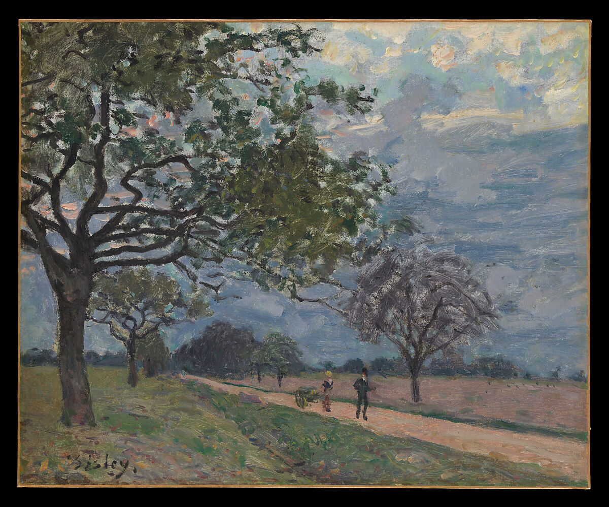 アルフレッド・シスレー《ヴェルサイユからルーヴシエンヌへの道》1879年頃、油彩・カンヴァス、45.7×55.9cm、メトロポリタン美術館蔵