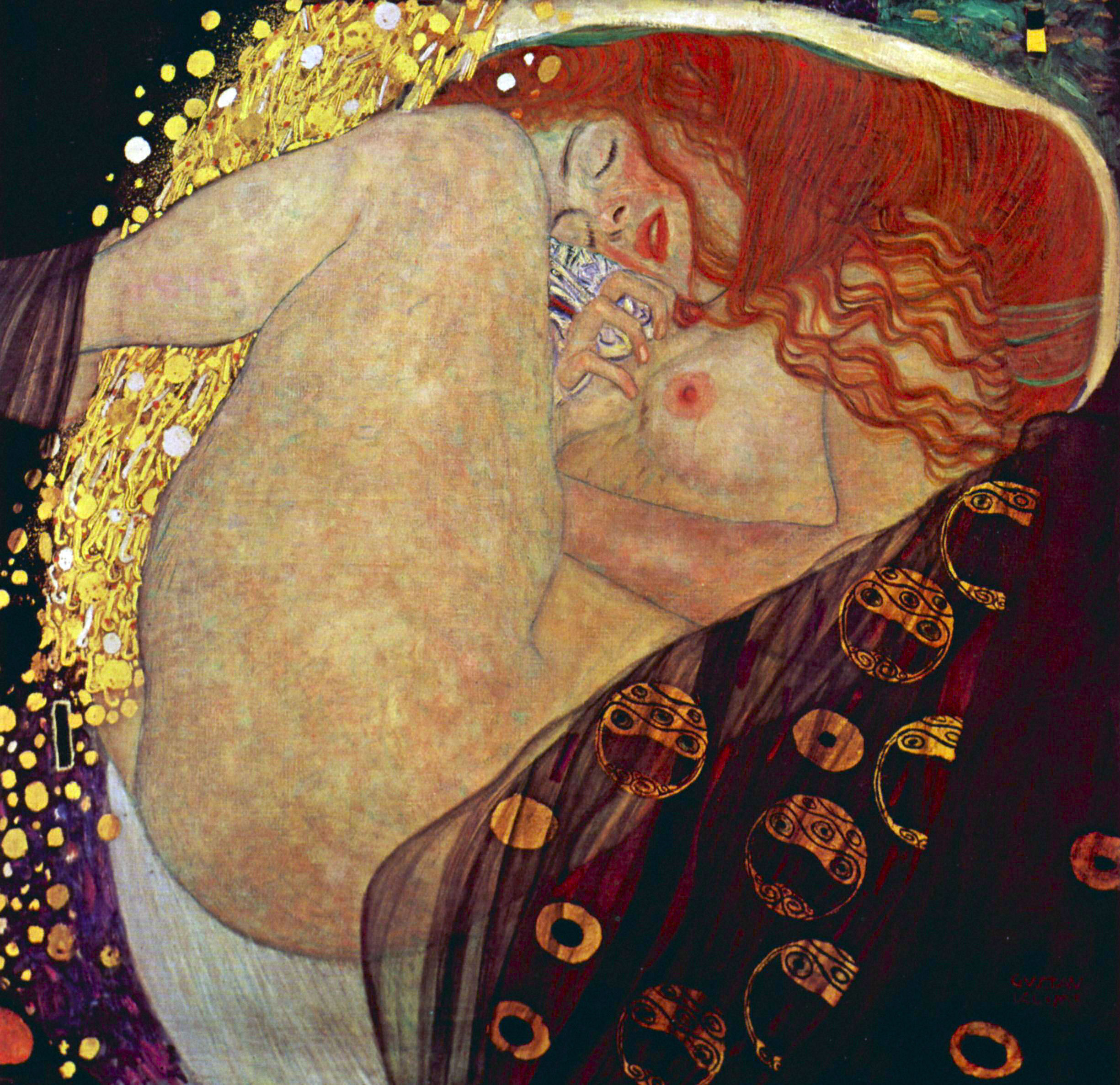 グスタフ・クリムト《ダナエ》1907–1908年。黄金の雨を受けるダナエを描いた油彩画