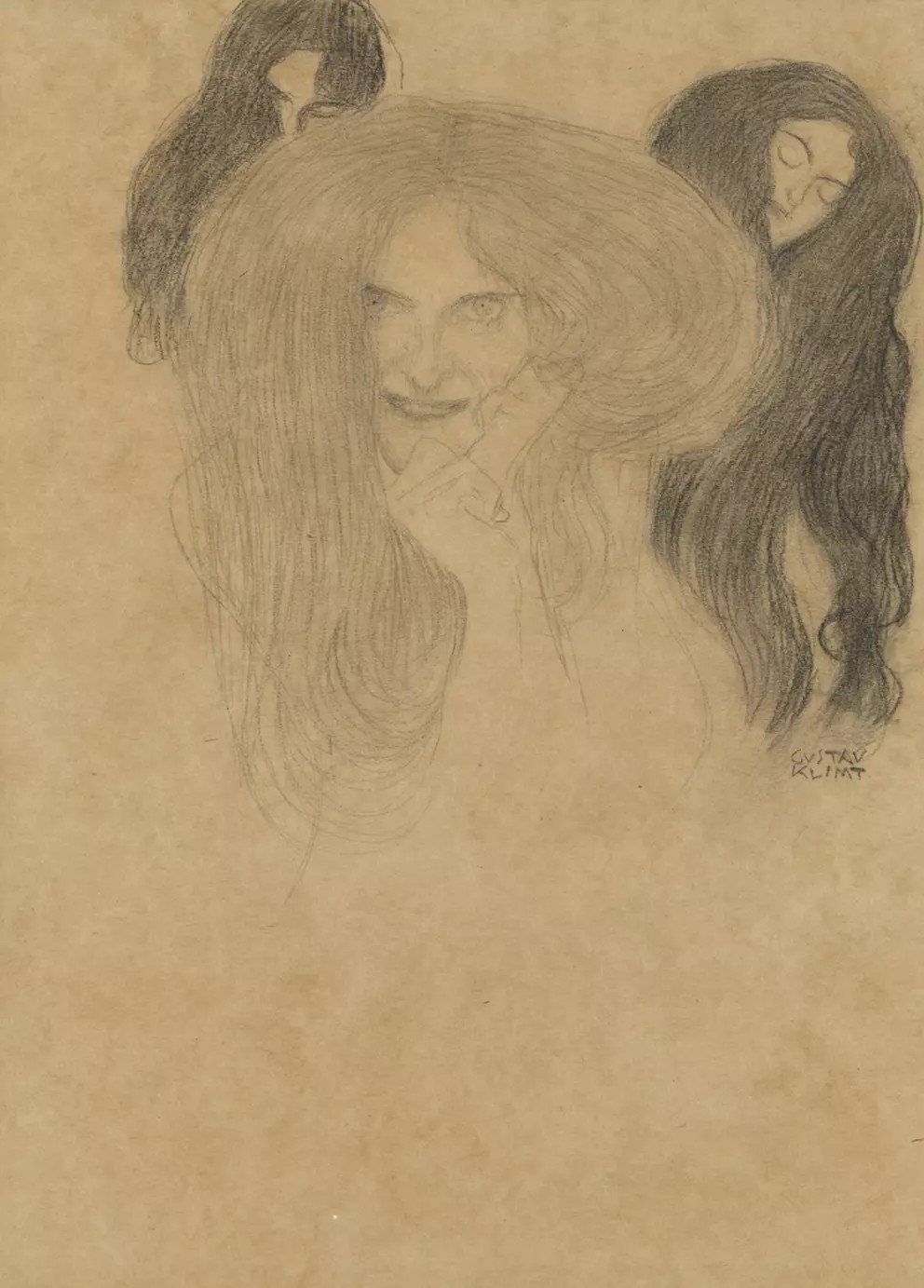 グスタフ・クリムト「ゴルゴン」1902年、《ベートーヴェン・フリーズ》のための習作、ウィーン・ミュージアム所蔵。Wien Museum ／ CC0