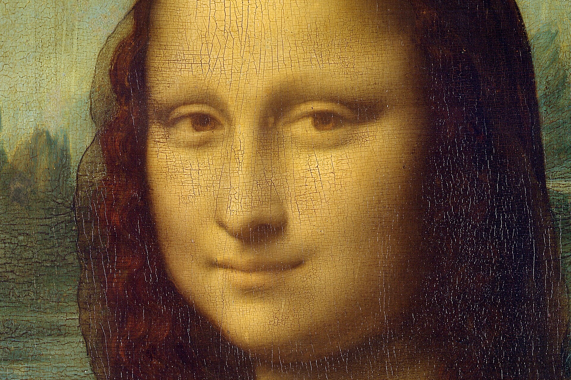 レオナルド・ダ・ヴィンチ『モナ・リザ』顔部分。目元や口元の輪郭が明暗の連続によって柔らかく表されている