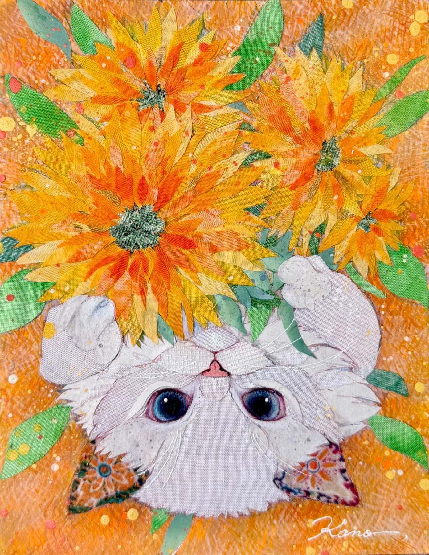 加納芳美、「花ごろね」、ミクストメディア、F0(18×14cm)
