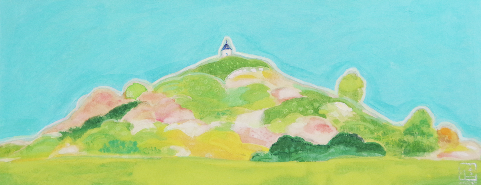 「Kopecek（丘）」中上佳子　日本画　(12×28cm)