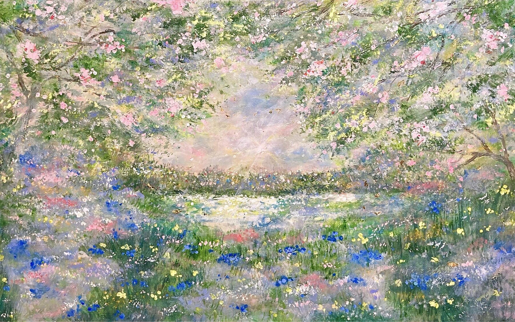 春美穂子『色彩の宴』 M10号 ミクストメディア(アクリル・岩絵具・金箔) 