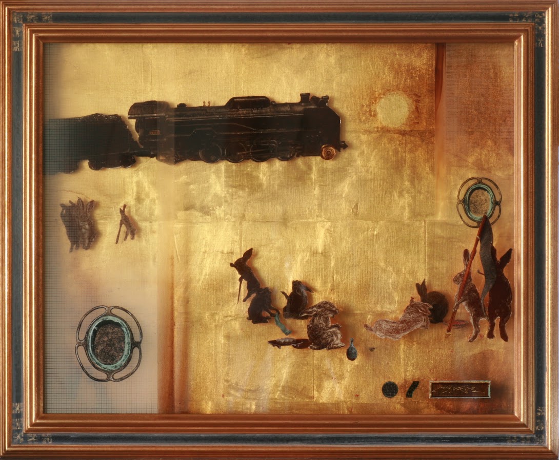 齋藤悠紀「汽笛」re-edit (steam whistle) 46.5×58cm 多層ガラス絵(3層)