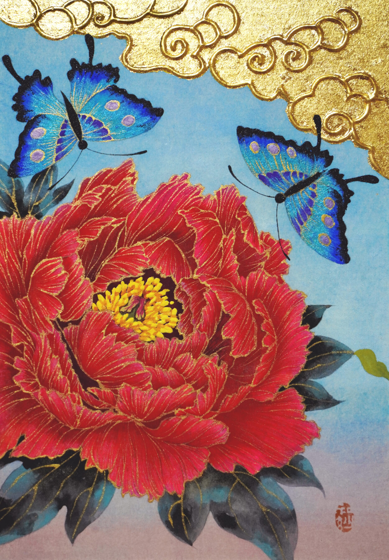 穴澤和紗『煌めき花札・蝶』日本画、SM号