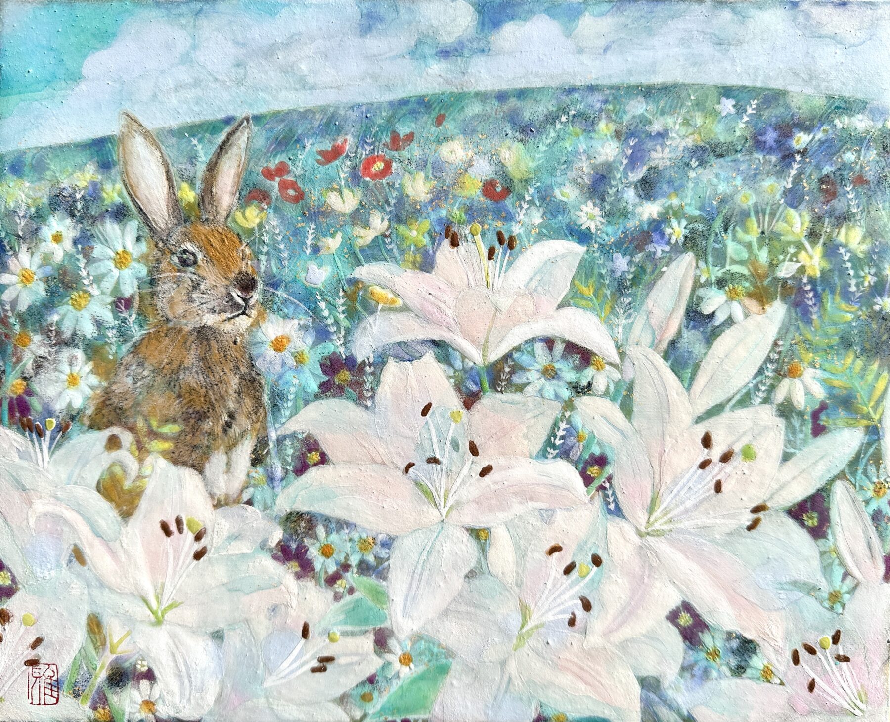 設樂雅美『野道を辿って』日本画、F3号