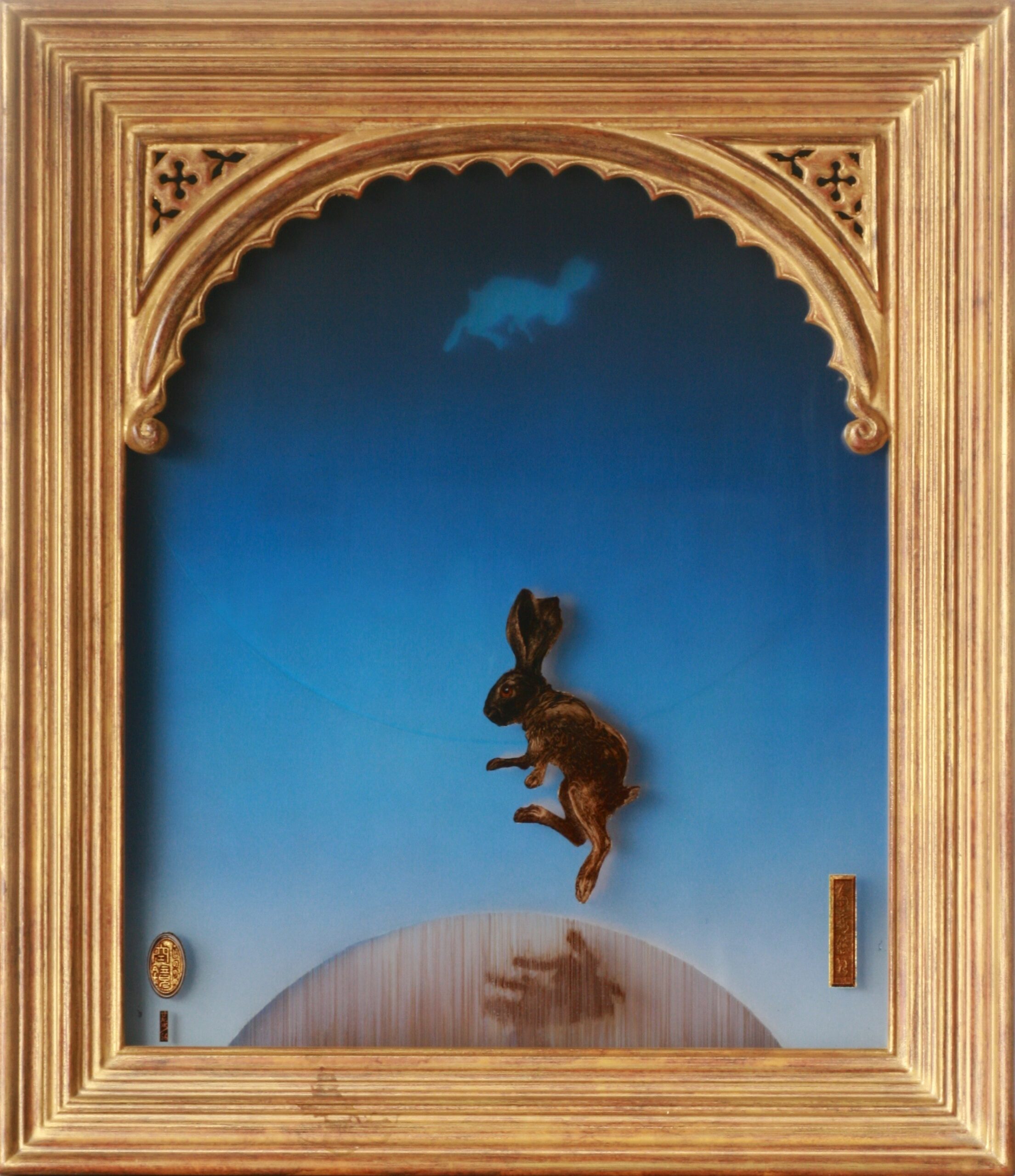齋藤悠紀「空鏡ーしののめ」（sky mirror-SHINONOME）多層ガラス絵（5層）画面サイズ49.5×42cm　2026年